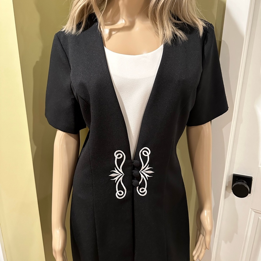 Vintage Chablis Black and White Short Sleeve Dress Women’s Large Layered